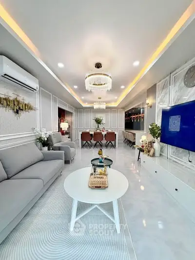 Luxurious modern living room with elegant decor and spacious seating area