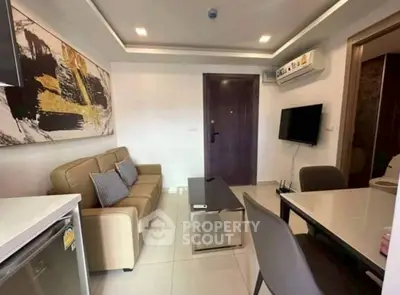 Modern living room with stylish decor and air conditioning