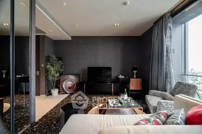Luxurious modern living room with city view, stylish decor, and comfortable seating in high-rise apartment.