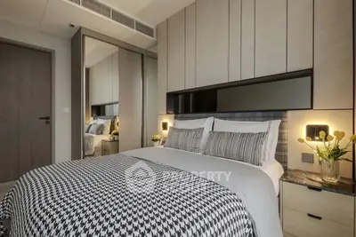 Luxurious modern bedroom with elegant decor and ambient lighting