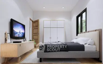 Modern bedroom with stylish decor, featuring a cozy bed, sleek wardrobe, and a flat-screen TV for ultimate comfort.