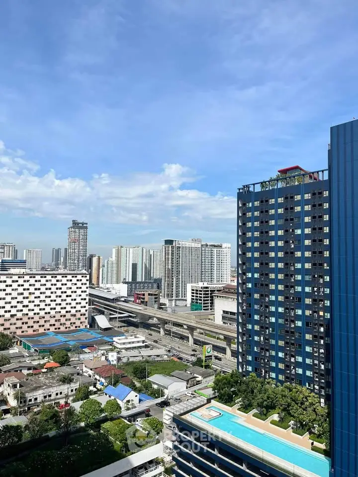 Stunning cityscape view from high-rise building with clear blue sky