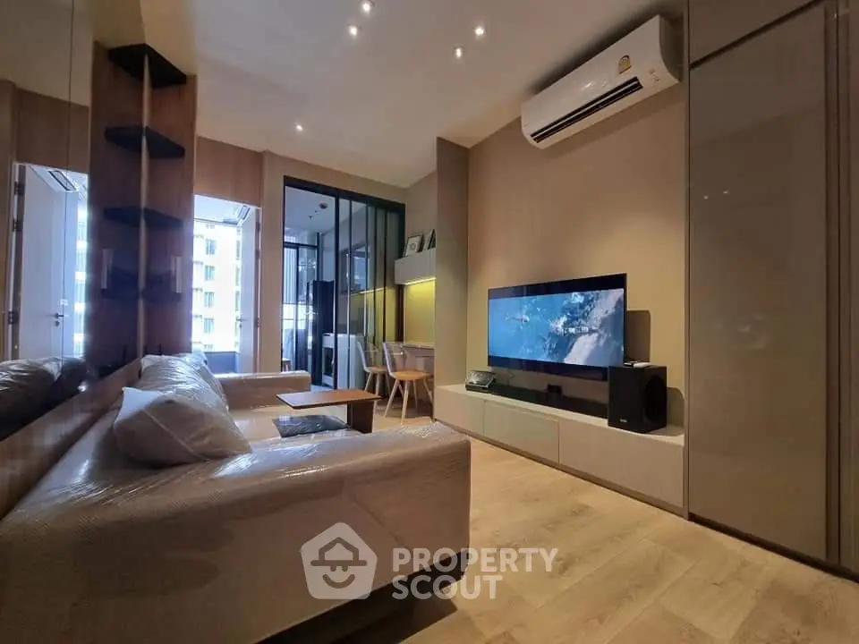 Modern living room with sleek design and natural light
