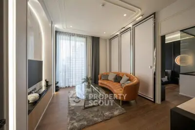 Luxurious modern living room with elegant decor and large window view