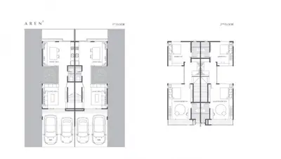 Modern duplex floor plan showcasing spacious layout with parking and dining areas.