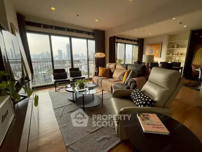 Luxurious living room with stunning city view and modern decor