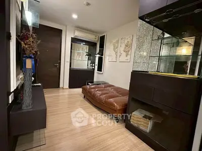 Stylish modern living room with leather sofa and elegant decor