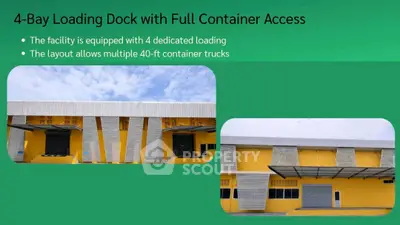 4-bay loading dock with full container access and multiple truck capacity.
