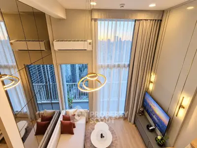 Luxurious high-rise living room with stunning city view and modern decor