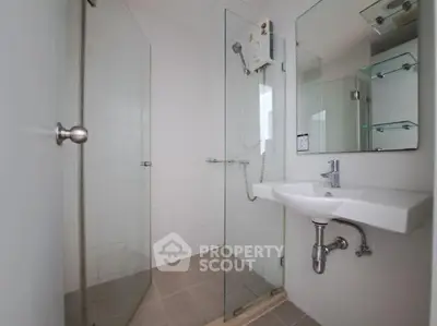 Modern minimalist bathroom with glass shower and sleek fixtures