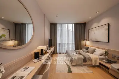 Luxurious modern bedroom with elegant decor and large window view