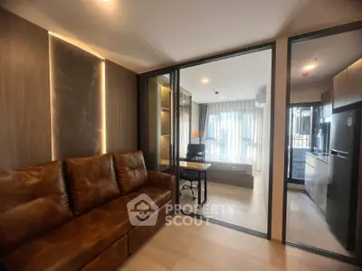 Modern apartment interior with stylish living room and cozy bedroom