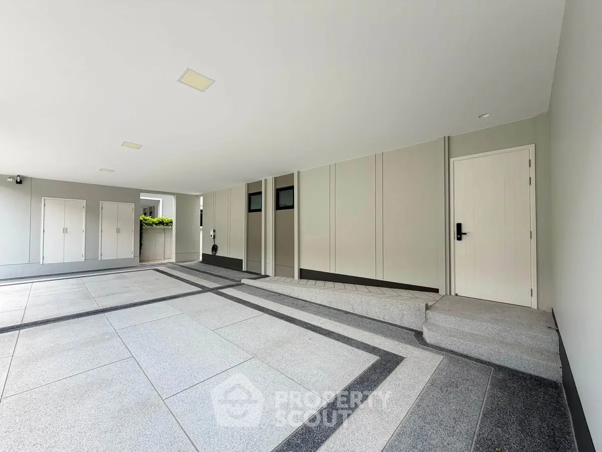Modern building entrance with sleek design and spacious layout