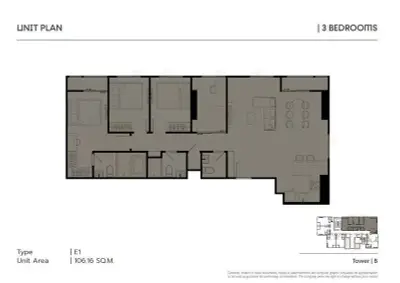 Spacious 3-bedroom unit floor plan with modern layout, ideal for families seeking comfort and style.