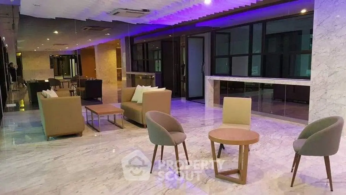 Luxurious modern living room with marble flooring and stylish furniture