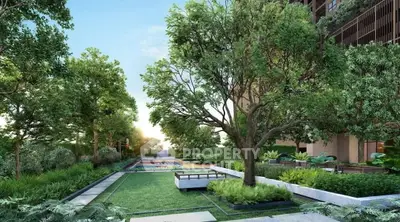 Luxurious garden view with lush greenery and modern landscaping