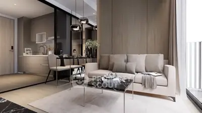 Modern open-layout living room with sleek kitchen and stylish decor