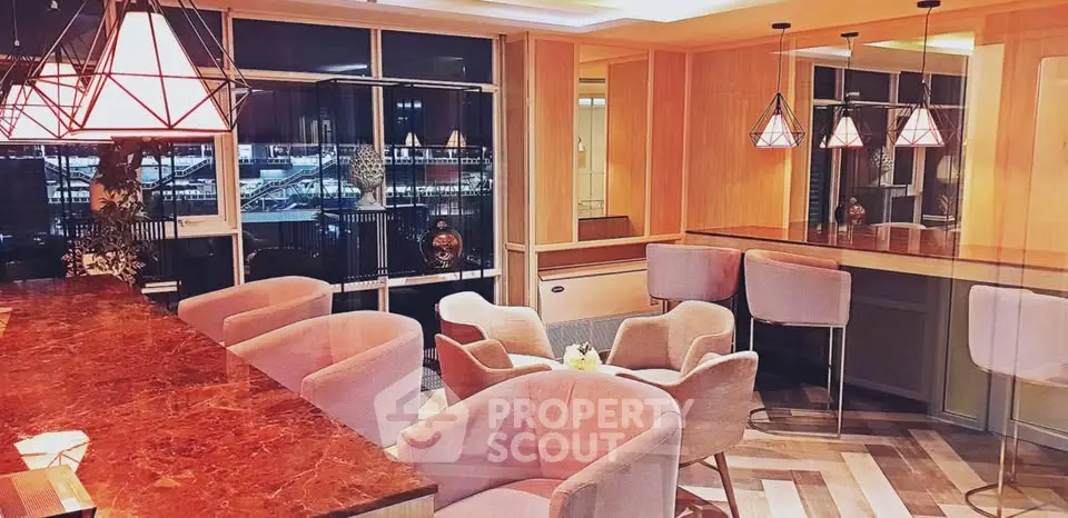 Luxurious modern living room with elegant lighting and stylish furniture