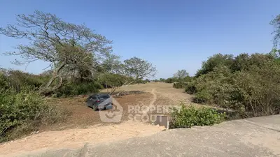 Expansive land plot with lush greenery and clear blue sky, ideal for development opportunities.
