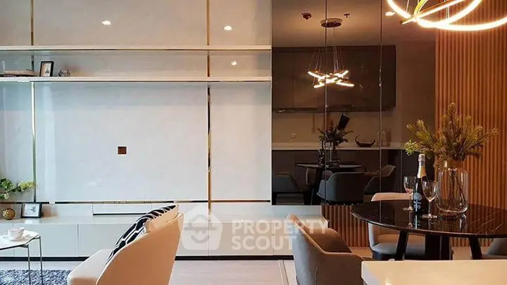 Luxurious modern living room with elegant decor and stylish lighting