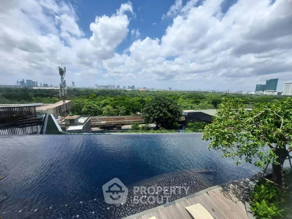Stunning rooftop infinity pool with panoramic city and greenery views.