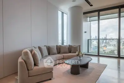 Luxurious living room with panoramic city view and elegant furnishings