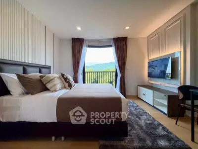 Luxurious bedroom with stunning mountain view and modern decor