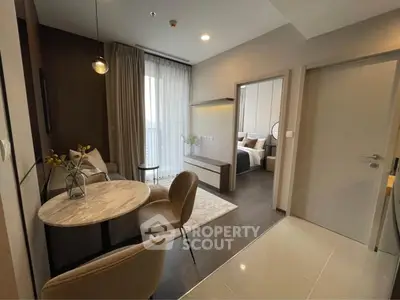 Modern apartment interior with cozy living room and elegant dining area