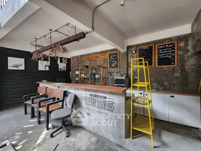 Trendy cafe interior with industrial design and stylish seating
