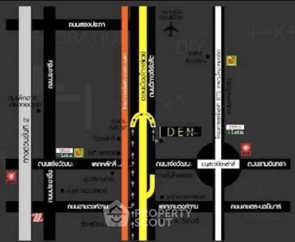 Map showing real estate location with nearby roads and landmarks in a city layout.