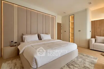 Luxurious modern bedroom with elegant lighting and spacious design