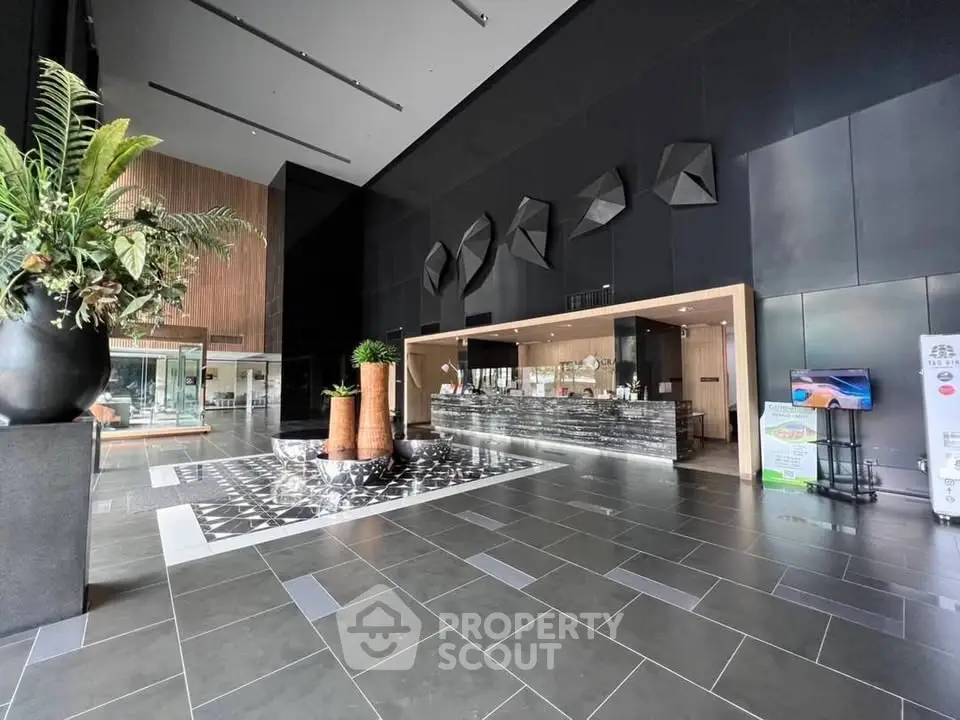 Luxurious modern building entrance with sleek design and elegant decor