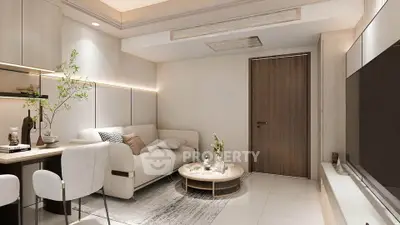 Modern living room with cozy sofa and stylish decor