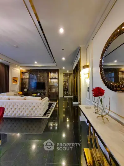 Luxurious living room with elegant decor and plush furniture