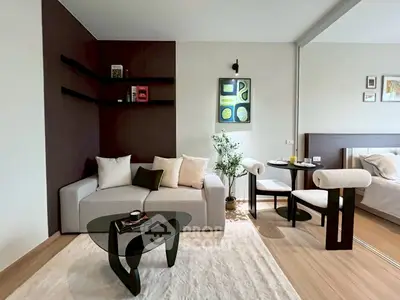 Modern living room with stylish furniture and cozy decor