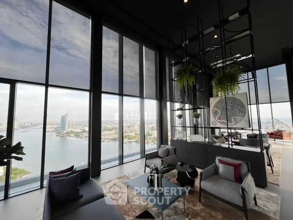 Luxurious high-rise living room with stunning river view and modern decor