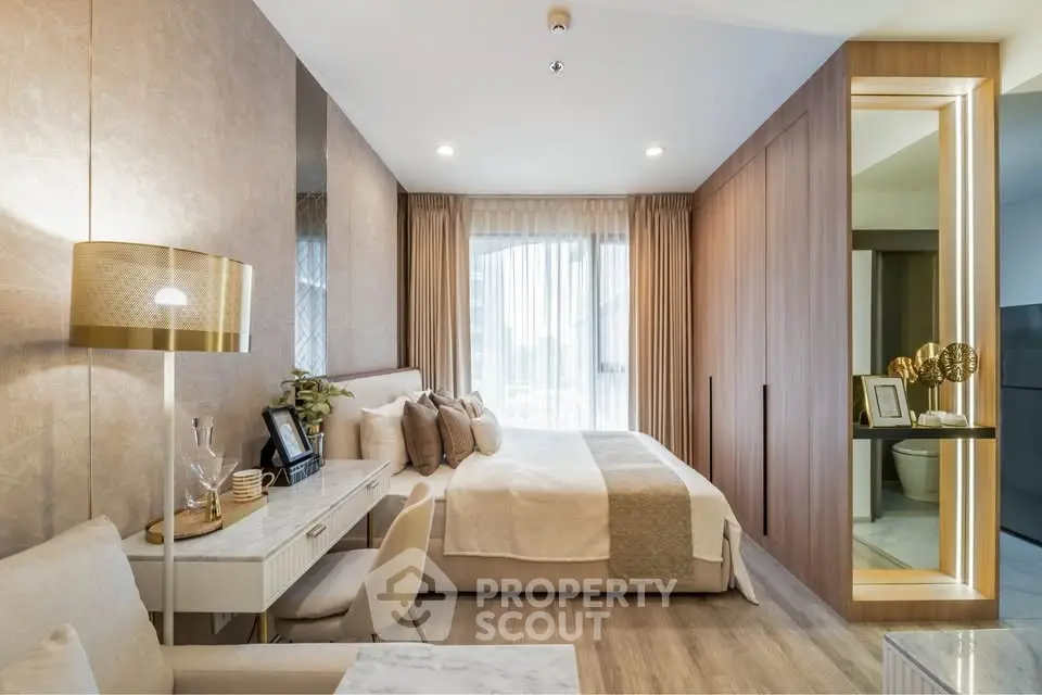 Luxurious modern bedroom with elegant decor and ample natural light