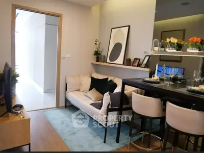 Modern living room with stylish decor and open dining area