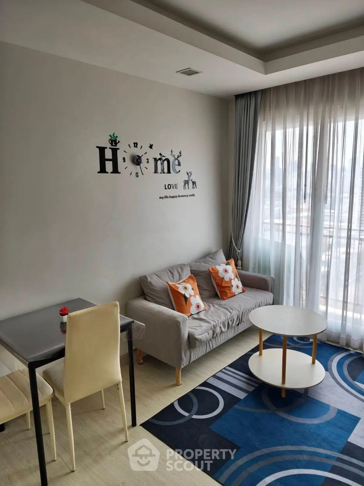 Cozy living room with modern decor and natural light