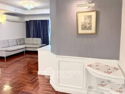 Elegant living room with parquet flooring and stylish corner sofa