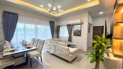 Luxurious modern living room with elegant dining area and stylish decor
