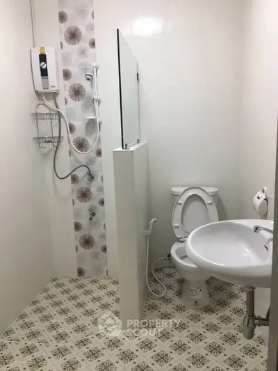 Compact bathroom with modern shower and toilet in minimalist design