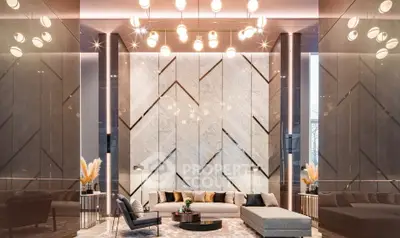 Luxurious modern living room with elegant lighting and stylish decor