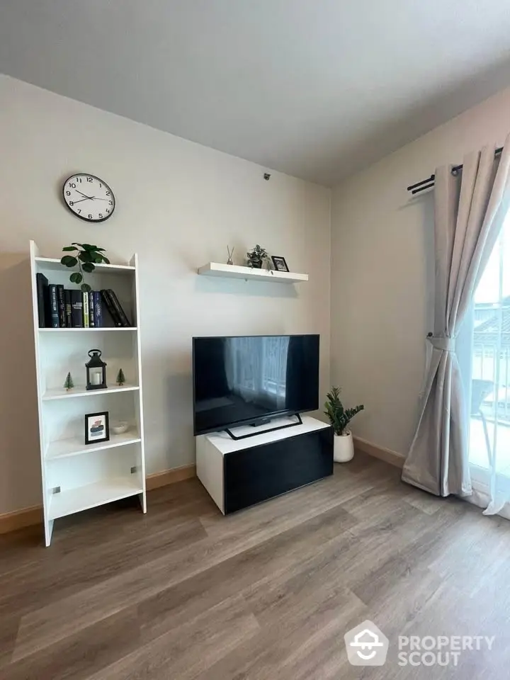 Modern living room with sleek TV setup and stylish decor