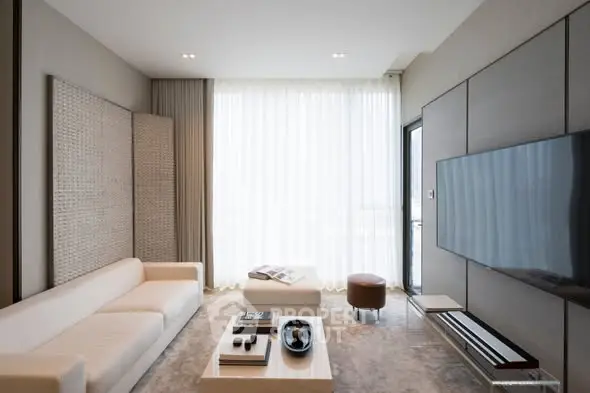 Luxurious modern living room with sleek design and large TV