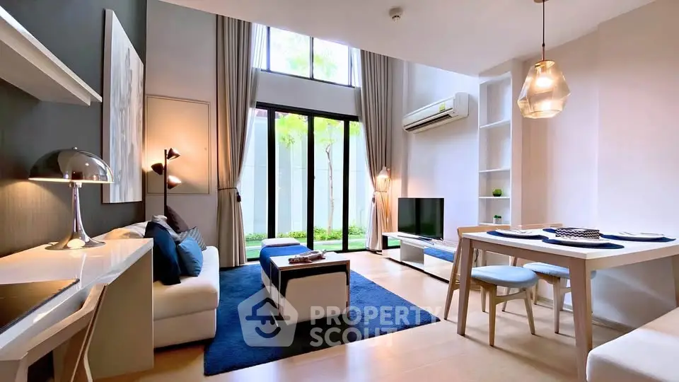 Spacious modern living room with high ceilings and stylish decor