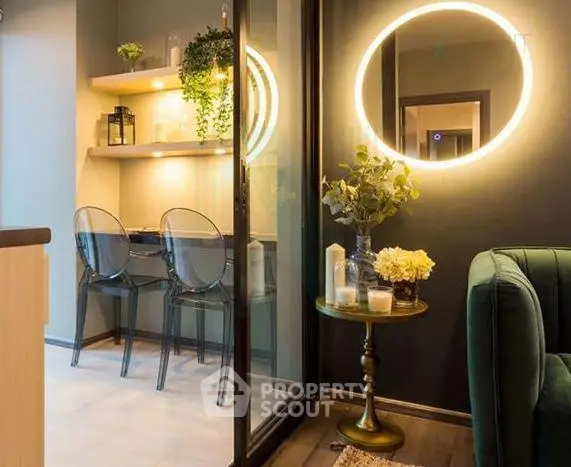 Modern living room with stylish decor and cozy seating area