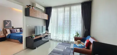 Modern living room with stylish decor and natural light