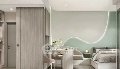 Modern bedroom with stylish decor and built-in storage solutions