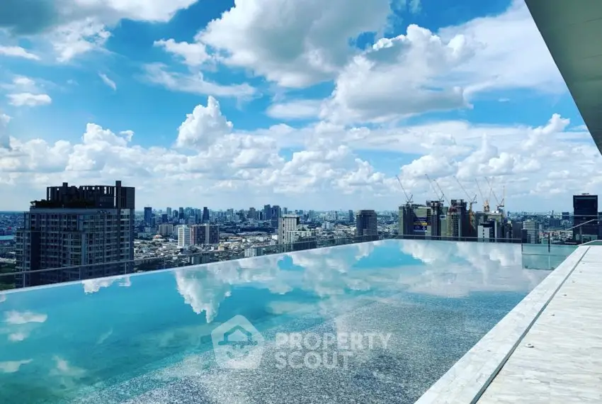 Stunning rooftop infinity pool with panoramic city skyline view
